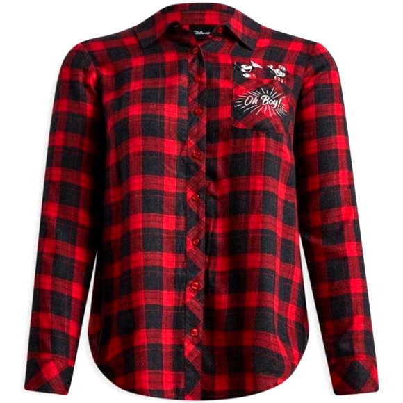 ❤️NWT VINTAGE TORRID SHIRT - MINNIE MICKEY MOUSE PLAID LONG SLEEVE BUTTON UP - Picture 7 of 9